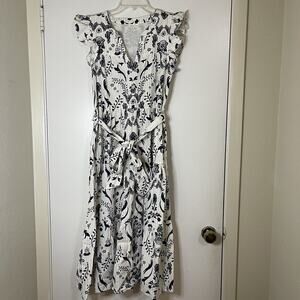 Roller Rabbit Womens floral white belted midi dress size XS